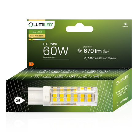 Żarówka LED G9 Kapsułka 7W = 60W 670lm 3000K Ciepła 360° LUMILED