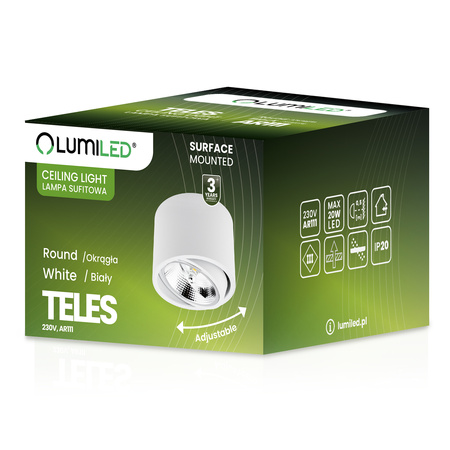 Oprawa Natynkowa HALOGENOWA SPOT TUBA Ruchoma GU10 AR111 Okrągła Biała 100mm TELES LUMILED