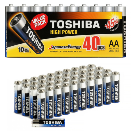 Bateria Alkaliczna Toshiba Paluszki AA LR6 R6 1,5V Super Mocna 40 szt.