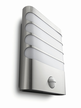 Kinkiet Ogrodowy Lampa Elewacyjna Zewnętrzna LED 3W 270lm 2700K IP44 z Czujnikiem Ruchu i Zmierzchu Srebrna Raccoon Philips