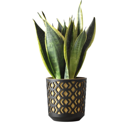 Doniczka Dekoracyjna Donica z Wkładem 30cm Domowa Ogrodowa Ażurowa Osłonka do Kwiatów Biało-Miętowa