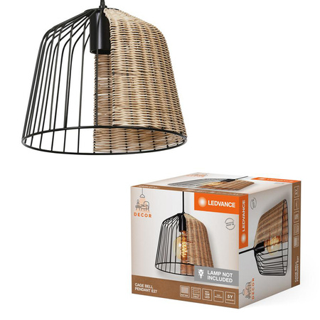 Lampa Sufitowa Wisząca Dekoracyjna E27 Zwis Czarny Brązowy Rattan Decor Ledvance