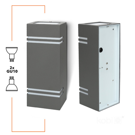 Lampa Ogrodowa Kinkiet Elewacyjny Zewnętrzny 2x GU10 IP44 Szara Quazar Kobi