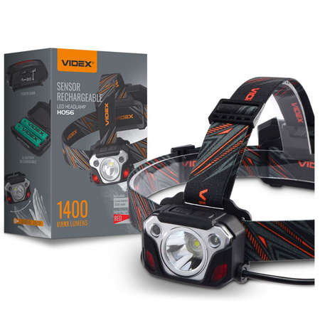 Latarka Czołowa Akumulatorowa LED 20W 1400lm Czujnik Ruchu USB- C Powerbank 5 Trybów Pracy Wodoszczelna IP65 Videx