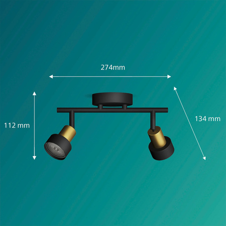 Lampa Sufitowa Reflektor 2x GU10 Czarna-Miedziana Conduit Philips