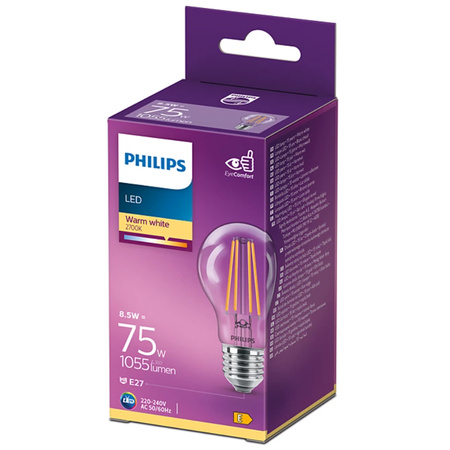 Żarówka LED E27 A60 8.5W = 75W 1055lm 2700K Ciepła Filament PHILIPS