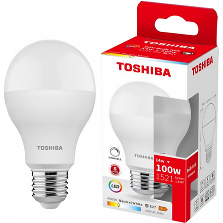 Żarówka LED E27 A65 14W = 100W 1521lm 4000K Neutralna TOSHIBA Ściemnialna