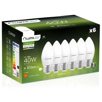 6x Żarówka LED E27 Świeczka B35 5W = 40W 470lm 4000K Neutralna 180° LUMILED
