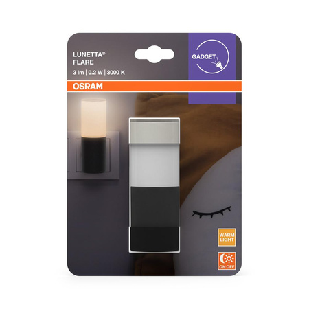 Lampa do Gniazdka Nocna Punktowa 0.2W 3lm 3000K Ciepła 360° Czarna Lunetta Osram