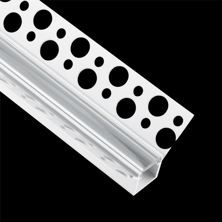 Profil Aluminiowy Podtynkowy Architektoniczny Narożny Typ W do LED Wpuszczany do Płyt KARTON / GIPS 1m + Przeźroczysty Klosz