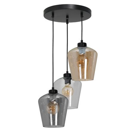 Lampa wisząca SANTIAGO MIX 3xE27 Klosz Transparentny Przydymiony Bursztynowy MLP6614 Metal + Szkło