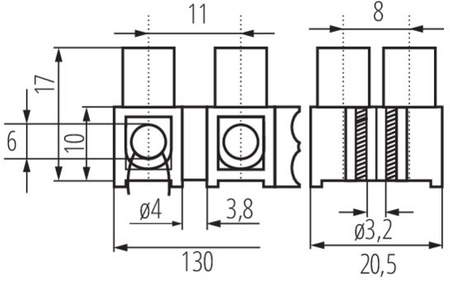 Złączka Przyłączeniowa Dwunastotorowa 6 mm H-6MM2 PE MI N Kanlux