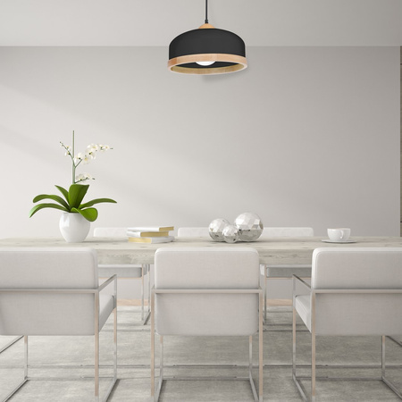 Lampa wisząca STUDIO 1xE27 Klasyczne Klosze Drewniane Wykończenie Czarna MLP8851 Milagro Metal + Drewno