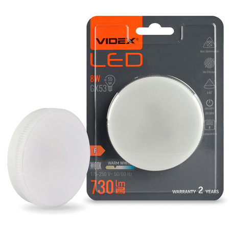 Żarówka LED GX53 Reflektor 8W = 55W 730lm 3000K Ciepła 140° Videx