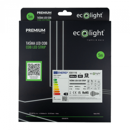 Taśma LED Pasek COB 7W/m 805lm/m 320LED/m 24V 4000K Neutralna IP67 Rolka 5m Ecolight