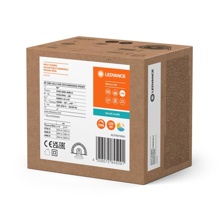 Panel LED Oprawa Podtynkowa Punktowa 6W 600lm CCT Ściemnialna Oczko Spot Biały Downlight Slim Ledvance