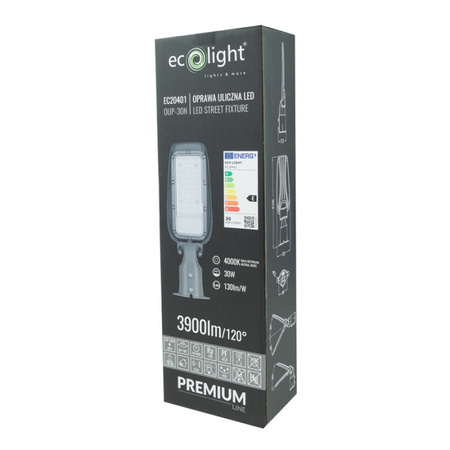 Lampa Uliczna Drogowa LED 30W 3900lm 4000K Neutralna IP65 130lm/W PREMIUM Ecolight