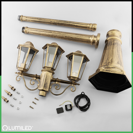 Lampa Ogrodowa Zewnętrzna 3xE27 SŁUPEK LATARNIA 2m Patyna BELLIS LUMILED