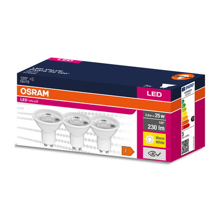 3PAK Żarówka LED GU10 2,8W = 25W 230lm 2700K Ciepła 120° OSRAM Value