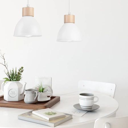 Lampa Wisząca Sufitowa NICO 2xE27 Biała Drewniana LM-2.143 Lamkur