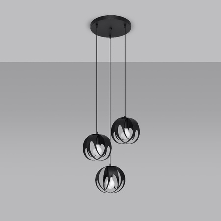 Lampa Sufitowa Wisząca Zwis 3x E27 Kulista Czarna Nowoczesna Tulos Sollux