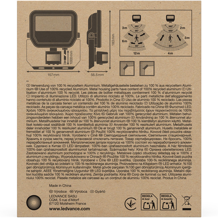 Naświetlacz LED Reflektor Zewnętrzny Lampa 17W 2200lm 3000K IP65 Czarny Z Czujnikiem Ruchu i Zmierzchu Floodlight Ledvance