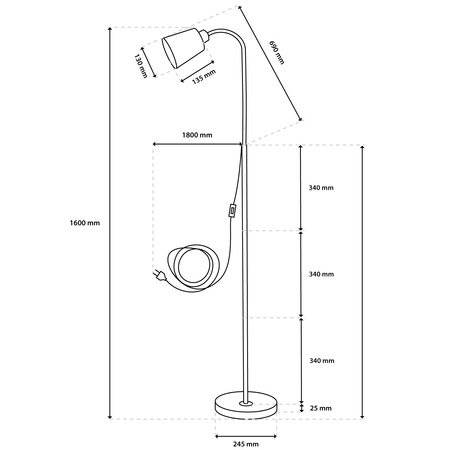 Lampa Stojąca Podłogowa Stołowa LED E27 Czarna z Regulacją Wysokości Kalso Lumiled