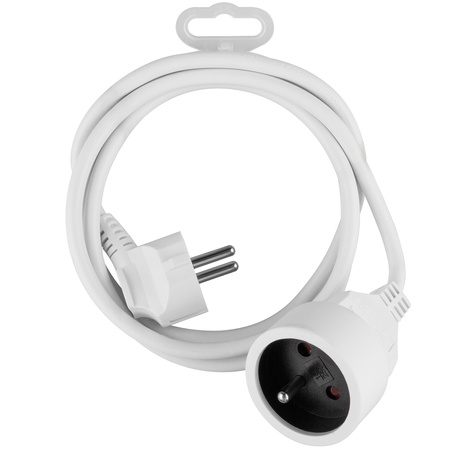 Przedłużacz Sieciowy Kabel z Uziemieniem Listwa Zasilająca 1 Gniazdo 1.5m Biały Sznur Lendo Lumiled