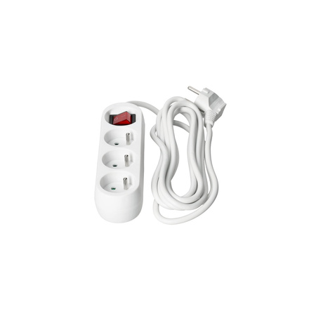 Przedłużacz Sieciowy Wtyk 3x Gniazdo z Uziemieniem Listwa Zasilająca Włącznik On/Off 3m Biały Linea Kobi