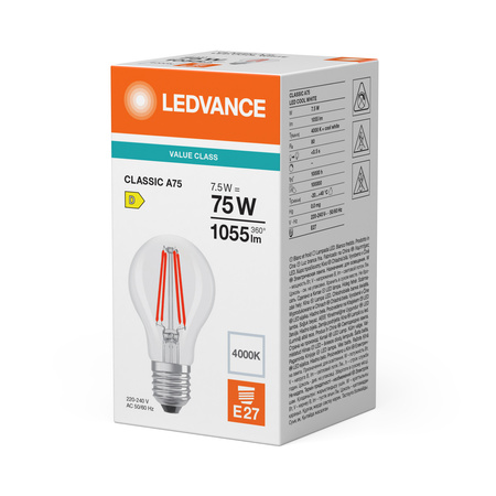 Żarówka LED A60 E27 7.5W = 75W 1055lm 4000K Neutralna Biała FILAMENT LEDVANCE