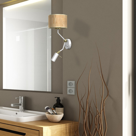 Lampa Ścienna Kinkiet CORK Biała Korek 1xE27 + Mini GU10 Milagro