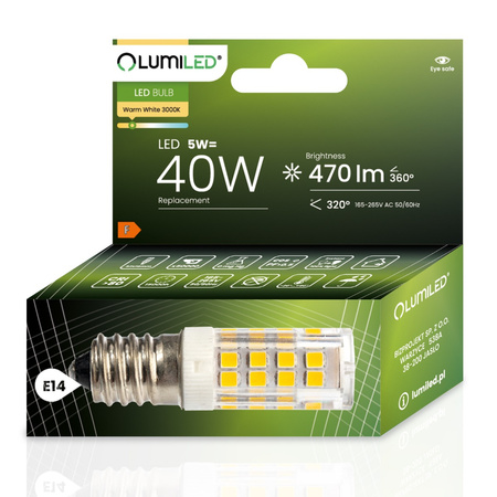 Zestaw 6x Żarówka LED LODÓWKA T25 E14 5W = 40W 470lm 3000K Ciepła 320° LUMILED