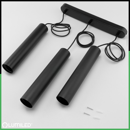 Lampa Wisząca Sufitowa Zwis 29cm Reflektor 3x GU10 LED SOPLO Czarny LUMILED