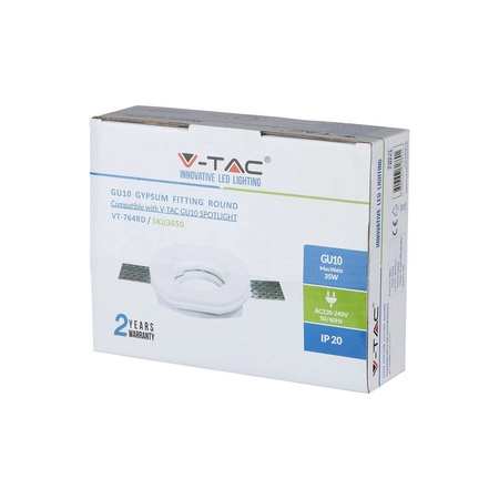 Oprawa Sufitowa Podtynkowa Oczko GU10 Okrągła Biała VT-764 V-TAC