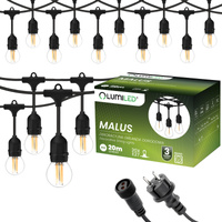 Girlanda Ogrodowa Zewnętrzna Łańcuch Świetlny 20m 20x E27 Żarówki 7W 3000K MALUS Lumiled