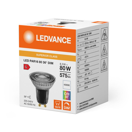 Żarówka LED Reflektor GU10 PAR16 8.3W = 80W 575lm 4000K Neutralna 36° CRI97 Ściemnialna Ledvance