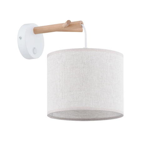 Lampa Ścienna Kinkiet ALBERO LINEN Abażur Beżowo-Drewniana Skandynawska E27 6555 TK Lighting