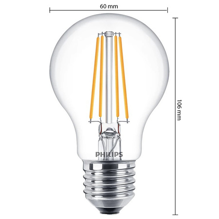 Żarówka LED E27 A60 7W = 60W 850lm 4000K Neutralna Filament PHILIPS