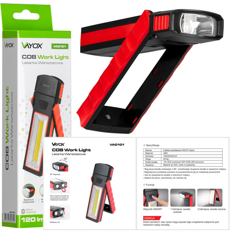 Latarka Na Baterie LED 4xAAA 120lm Warsztatowa Składana Robocza Magnes Hak VA0101 Vayox