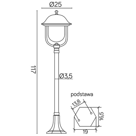 Lampa Ogrodowa Zewnętrzna Stojąca SŁUPEK Prince K 5002/2/O E27 117cm Su-Ma
