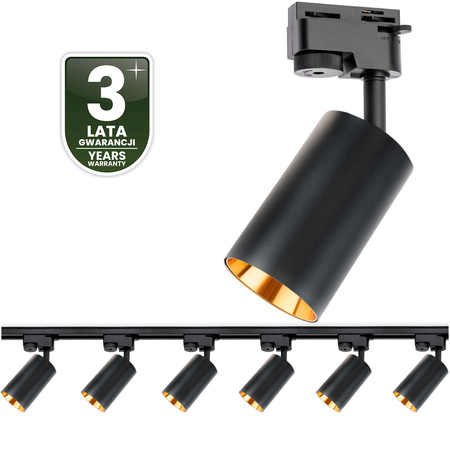 Zestaw Szyna Oświetleniowa Szynoprzewód 2m + 6x Reflektor Szynowy SAGI GU10 Czarno Złoty LUMILED