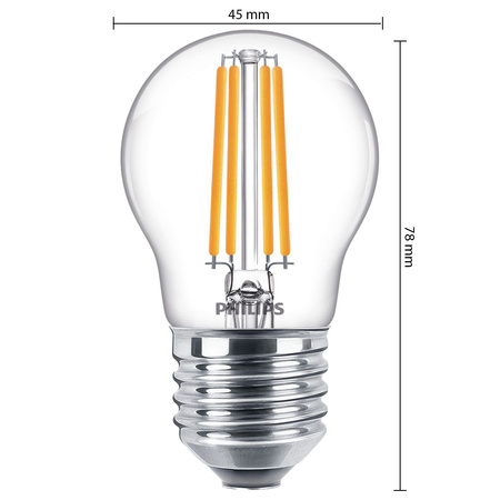 Żarówka LED Kulka E27 P45 6.5W = 60W 806lm 2700K Ciepła Filament PHILIPS