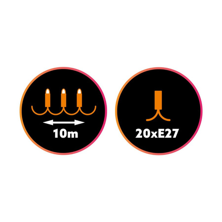 Girlanda Ogrodowa Zewnętrzna Łańcuch Świetlny 10m 20xE27 LED 1,3W Kobi
