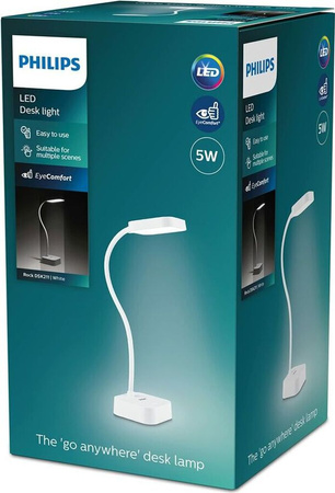 Lampka Biurkowa LED 5W 90lm 5000K USB Biała Rock Philips