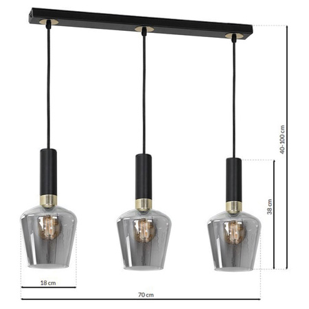 Lampa wisząca czarna MiLAGRO ROMA BLACK 3x E27