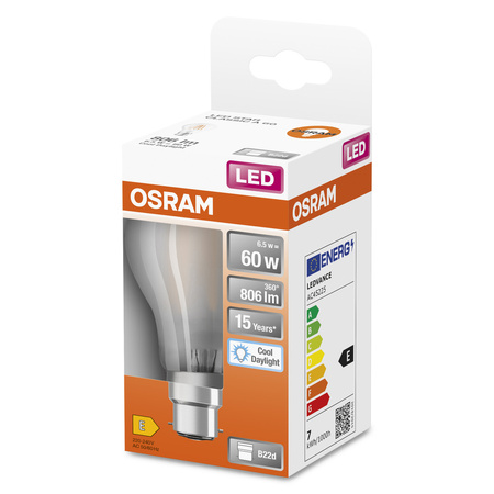 Żarówka LED A60 B22d 6.5W = 60W 806lm 6500K Zimna 300° Retrofit Filament CLASSIC Osram