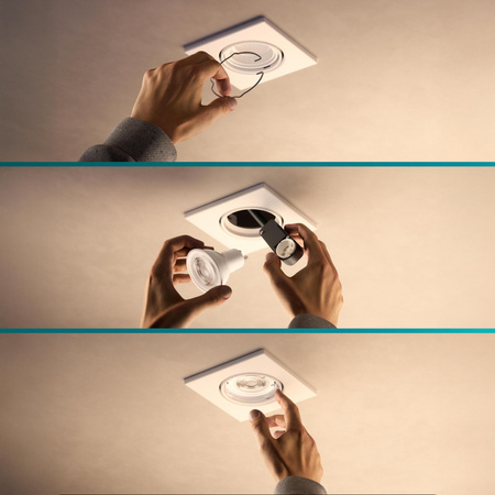 Oprawa Podtynkowa Wpuszczana LED GU10 Ruchoma Aluminiowa Kwadratowa Biała Peridot Philips