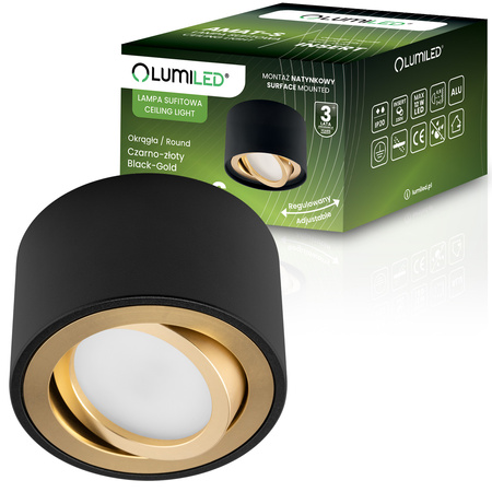 Oprawa Natynkowa HALOGENOWA Spot Tuba Ruchoma Okrągła Czarno-Złota 50mm AMAT-S LUMILED