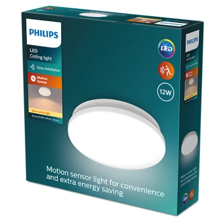 Lampa Sufitowa Plafon LED 12W 1350lm 2700K z Czujnikiem Zmierzchu Biała Acuna Philips