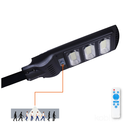 Lampa Uliczna Solarna LED Przemysłowa Oprawa Drogowa 8W 850lm 6500K Zimna z Czujnikiem Ruchu i Zmierzchu IP54 Czarna Urbi Kobi